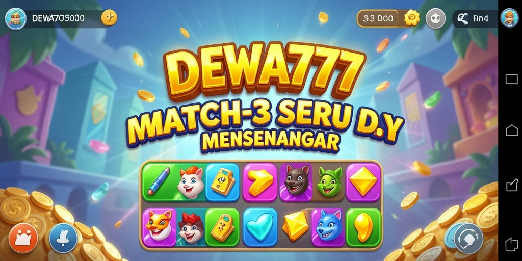 Screenshot DEWA777 menampilkan gameplay seru Match-3 dengan efek visual menarik.