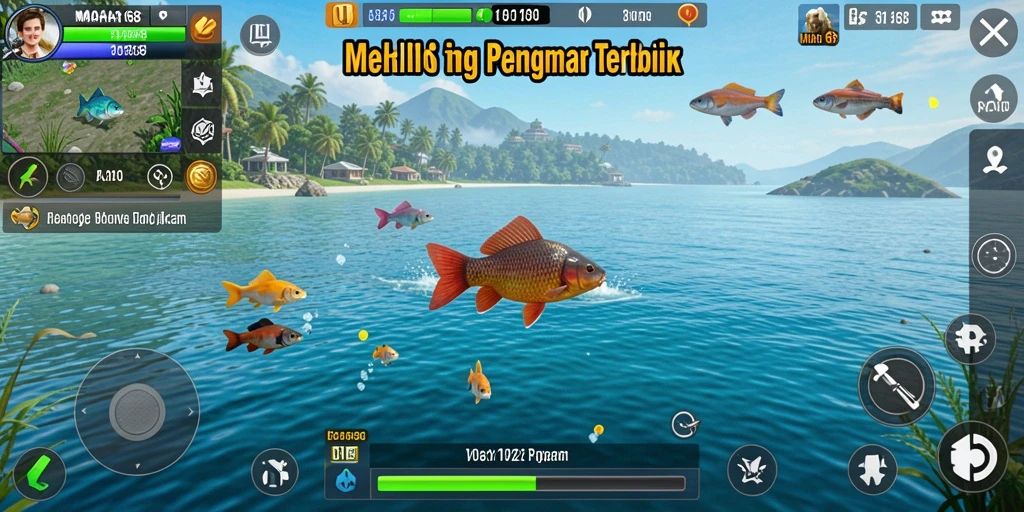 Tampilan gameplay menangkap ikan yang seru dan menantang.