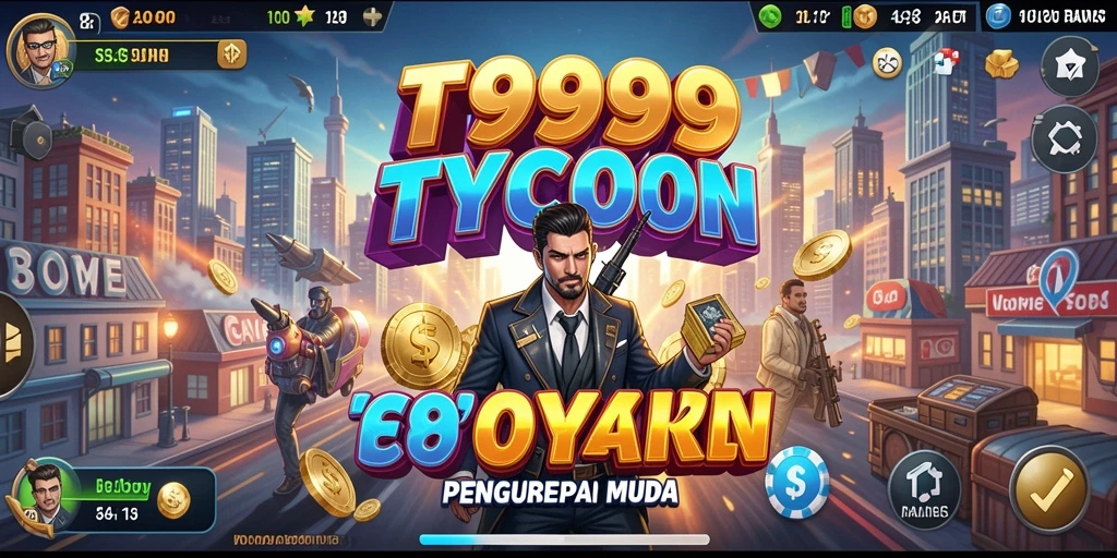 Screenshot utama menunjukkan gameplay Tycoon T9999 yang seru.